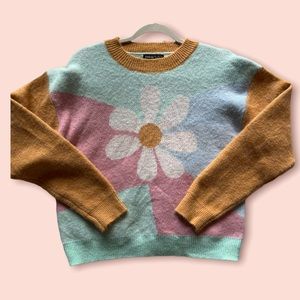 Colorblock floral flower sweater size Small
